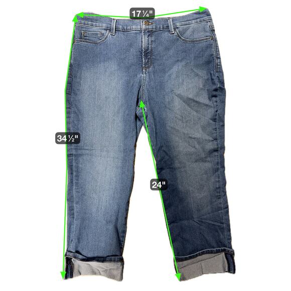 NYDJ Dayla Wide Cuff Capri Jeans 16 Lift Tuck Tummy Control Stretch Denim - Picture 9 of 9